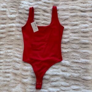 Red Scoop Neck Bodysuit